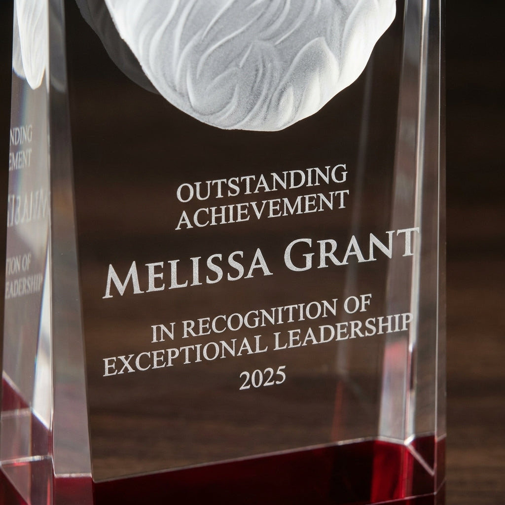Personalized Eagle Crystal Award with Red Base - custom laser engraved - view 4