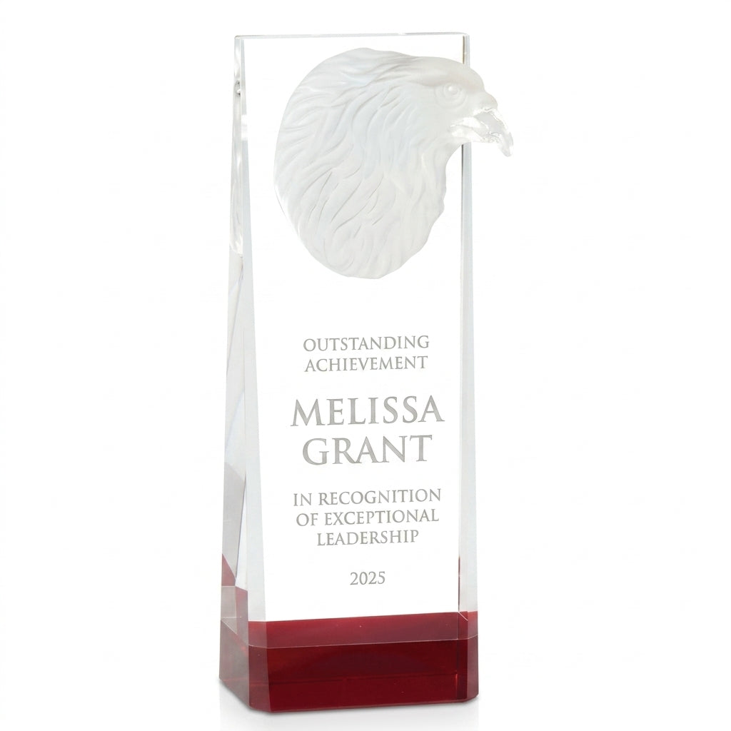 Personalized Eagle Crystal Award with Red Base - custom laser engraved - view 6