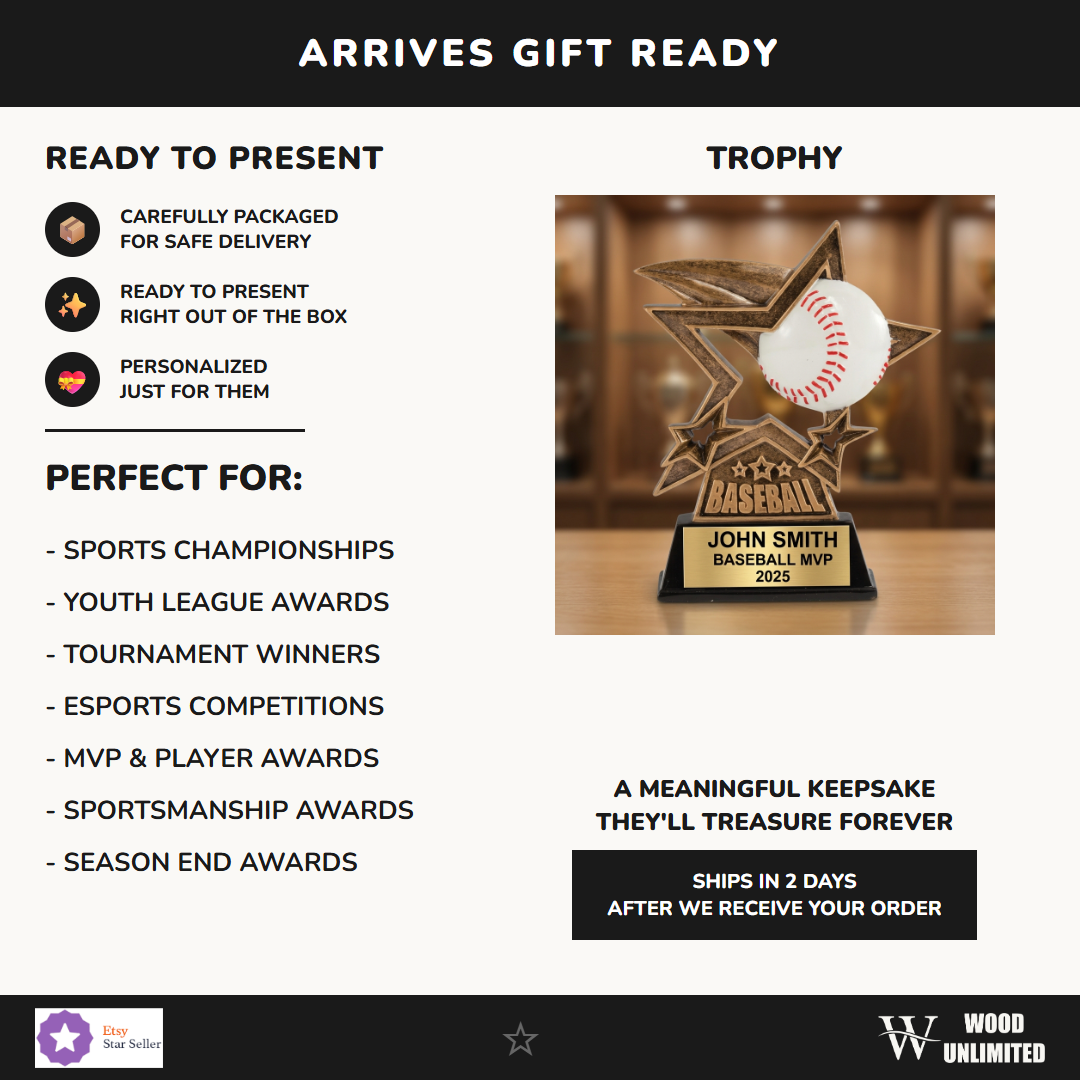 Personalized baseball trophy ideal for tournament champions, MVP recognition, and school athletics