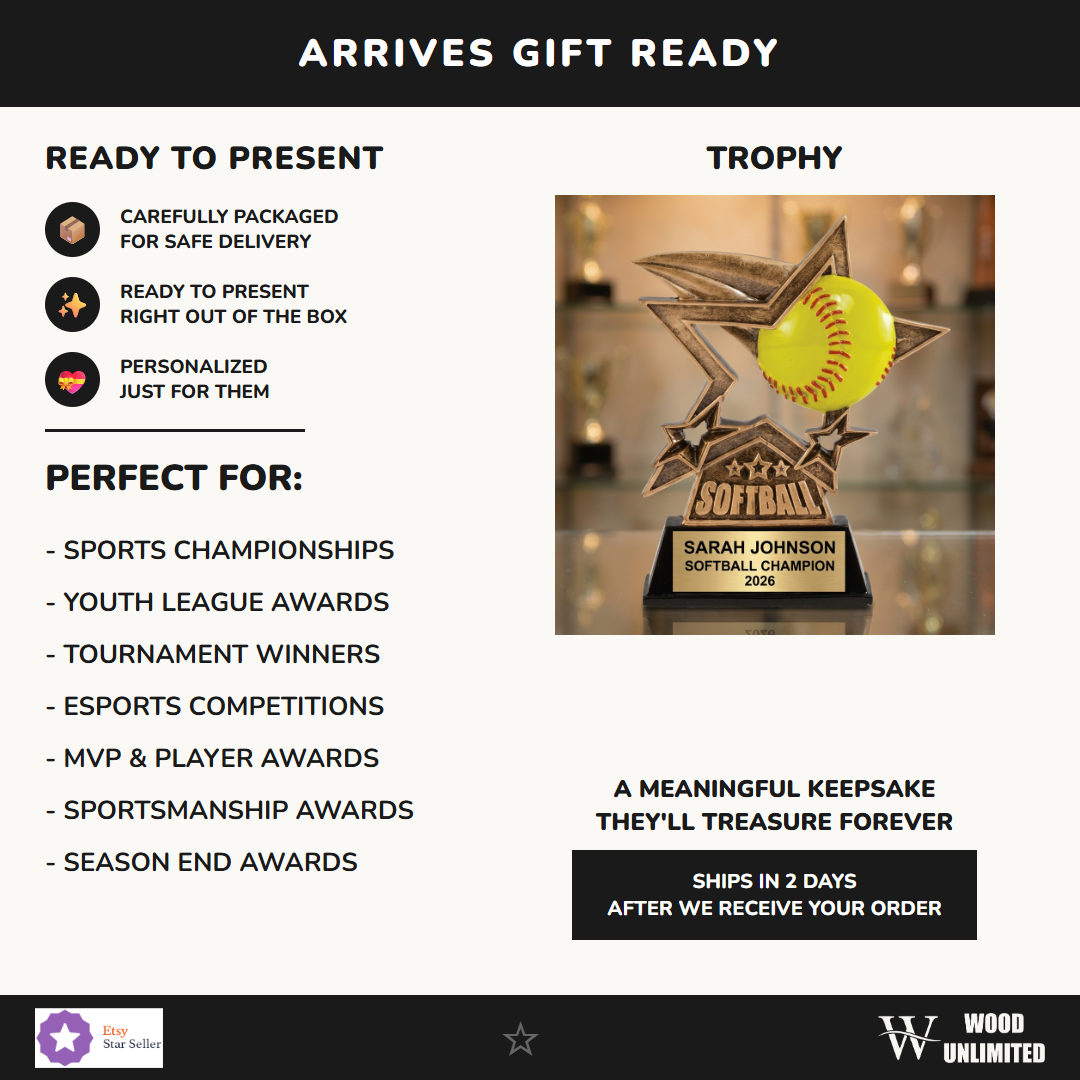Personalized softball trophy ideal for tournament champions, MVP recognition, and school athletics