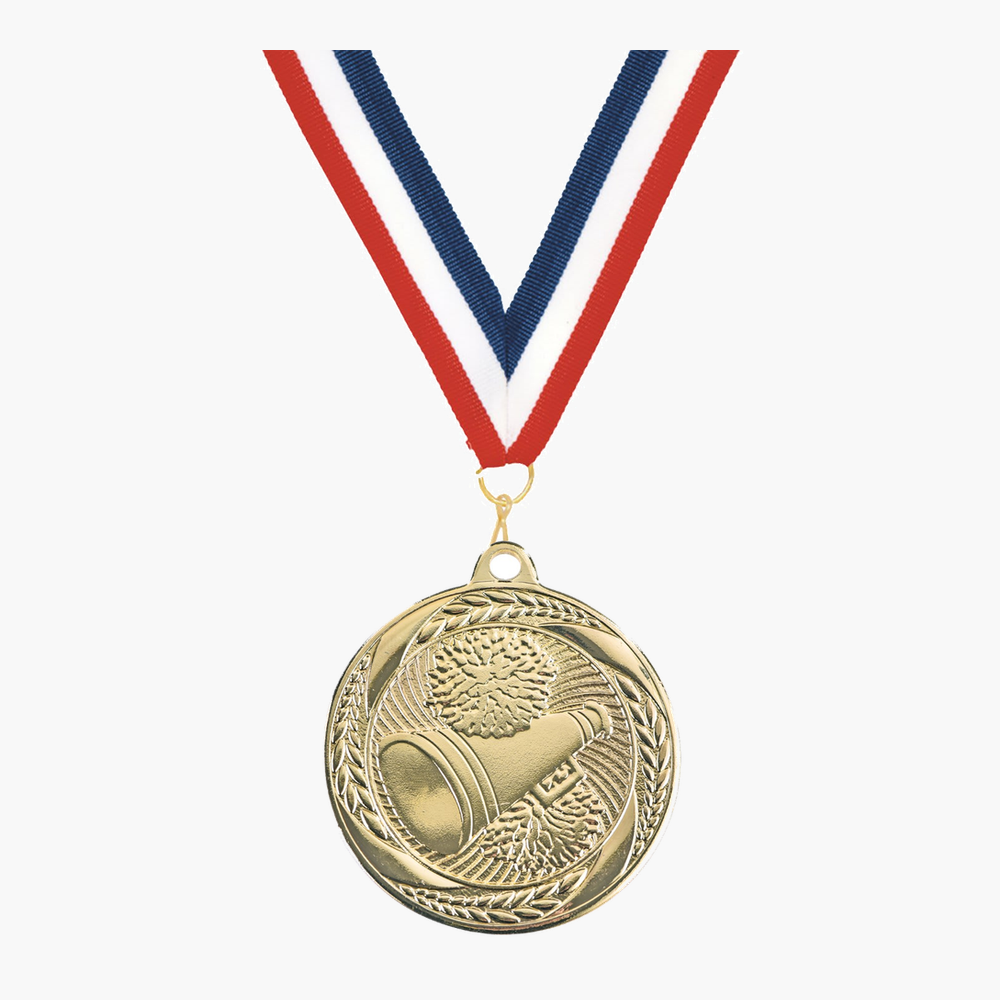 Personalized Cheerleading Medals with Neck Ribbon - Gold - Custom Engraved