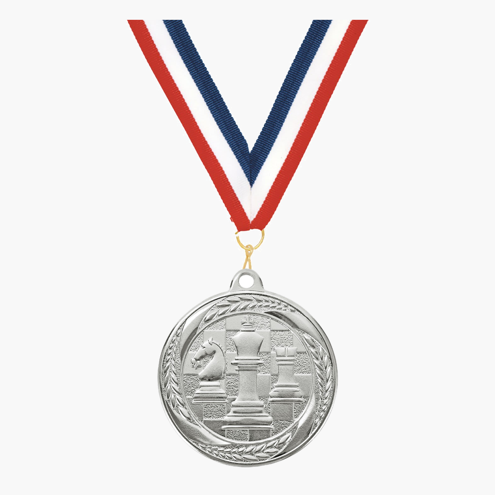 Personalized Chess Medals with Neck Ribbon - Gold Silver Bronze - Custom Engraved