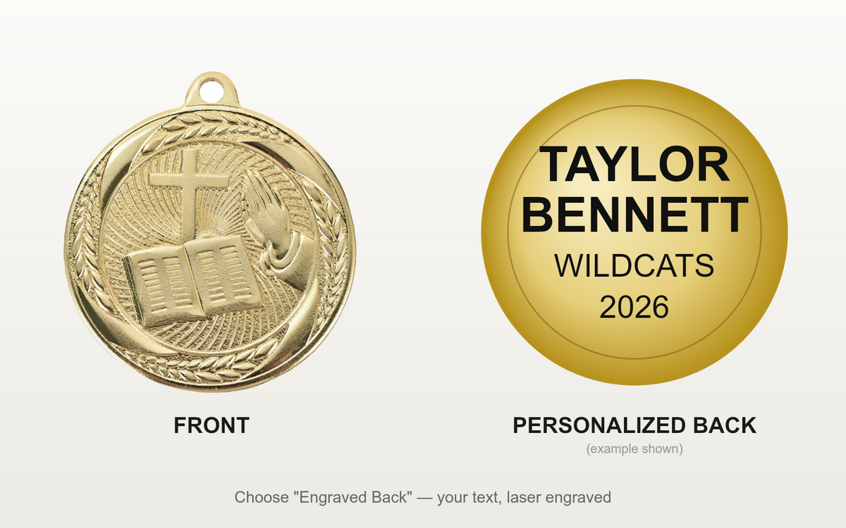 Personalized Church Medals with Neck Ribbon - Gold - Custom Engraved