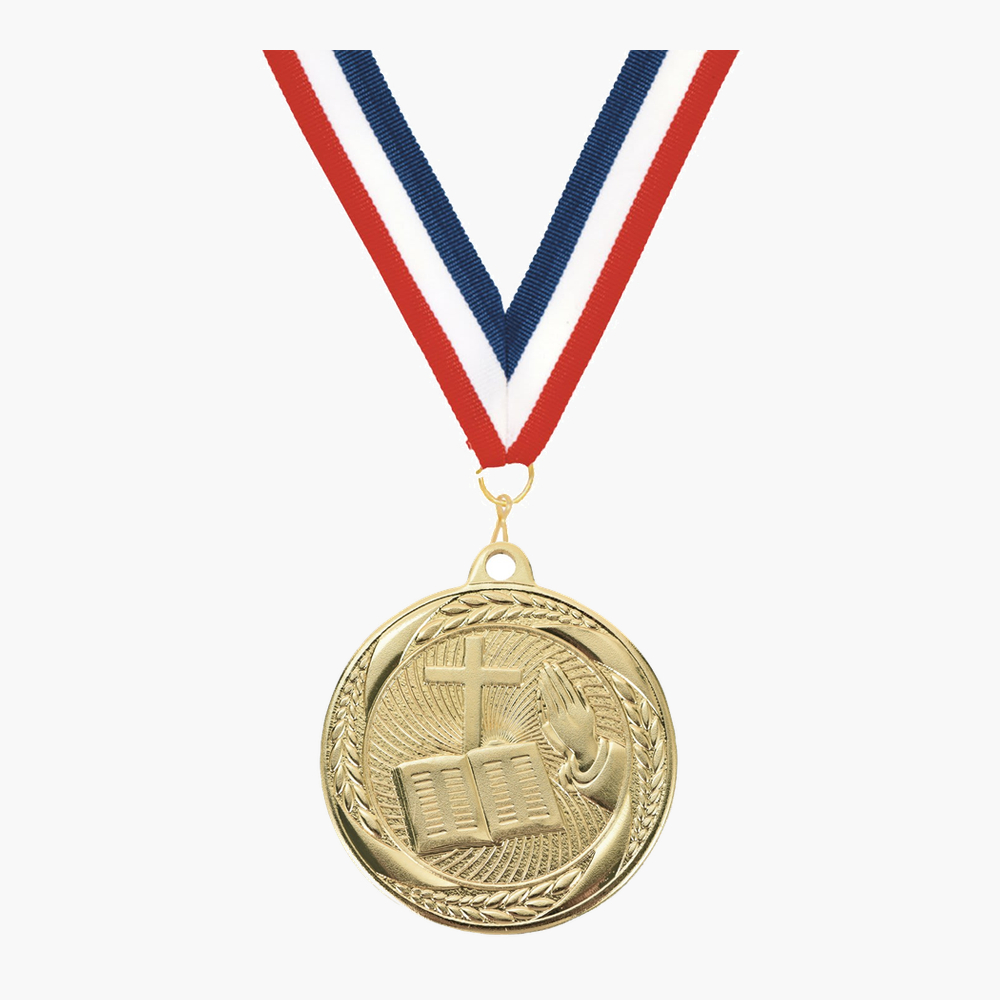 Personalized Church Medals with Neck Ribbon - Gold - Custom Engraved