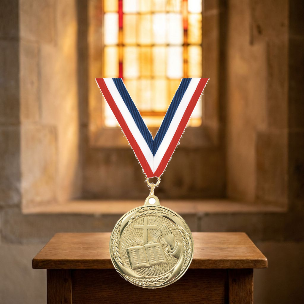 Personalized Church Medals with Neck Ribbon - Gold - Custom Engraved