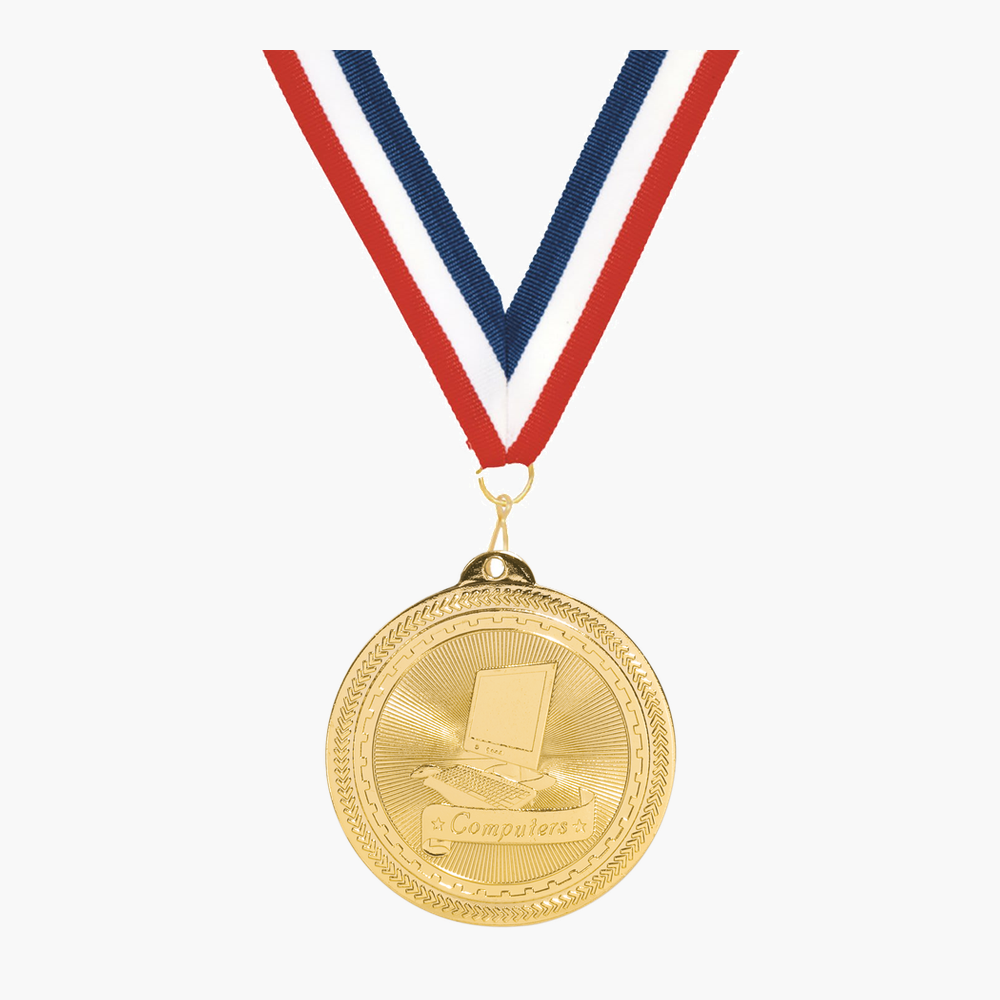 Personalized Coding Medals with Neck Ribbon - Gold Silver Bronze - Custom Engraved