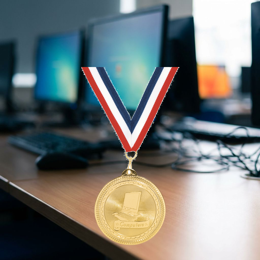 Personalized Coding Medals with Neck Ribbon - Gold Silver Bronze - Custom Engraved
