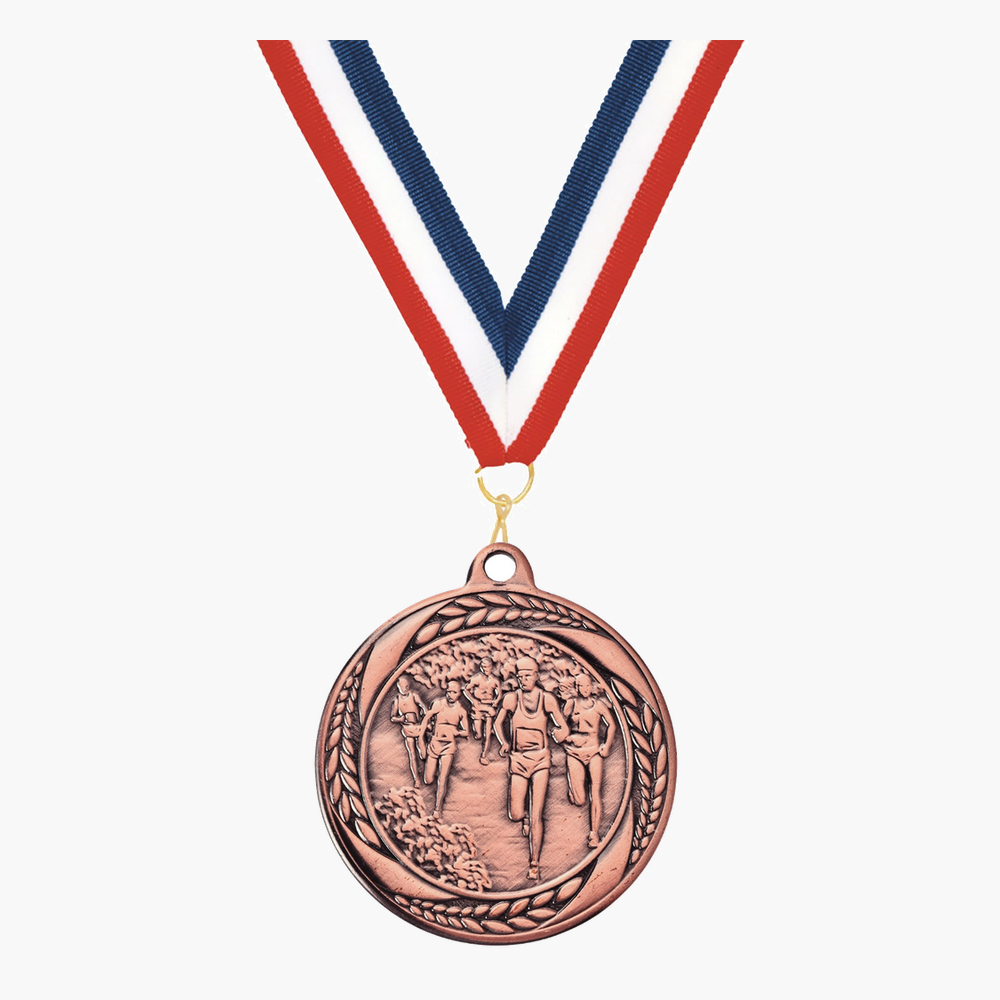 Personalized Cross Country Medals with Neck Ribbon - Gold Silver Bronze - Custom Engraved