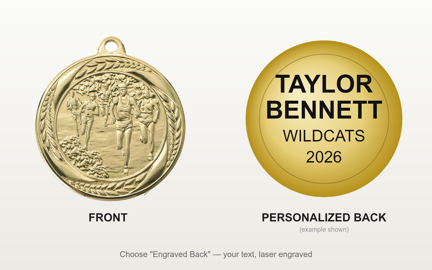 Personalized Cross Country Medals with Neck Ribbon - Gold Silver Bronze - Custom Engraved