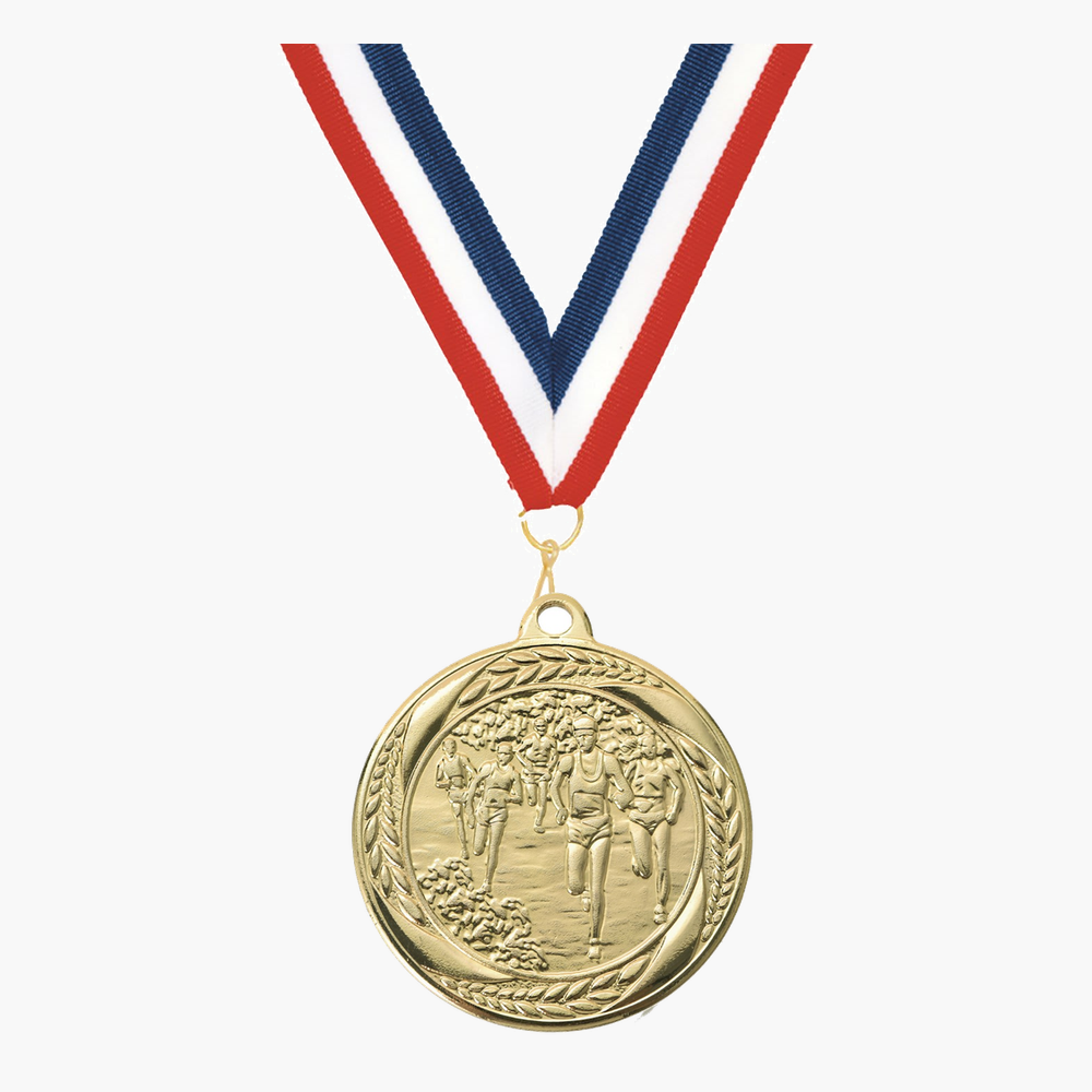 Personalized Cross Country Medals with Neck Ribbon - Gold Silver Bronze - Custom Engraved