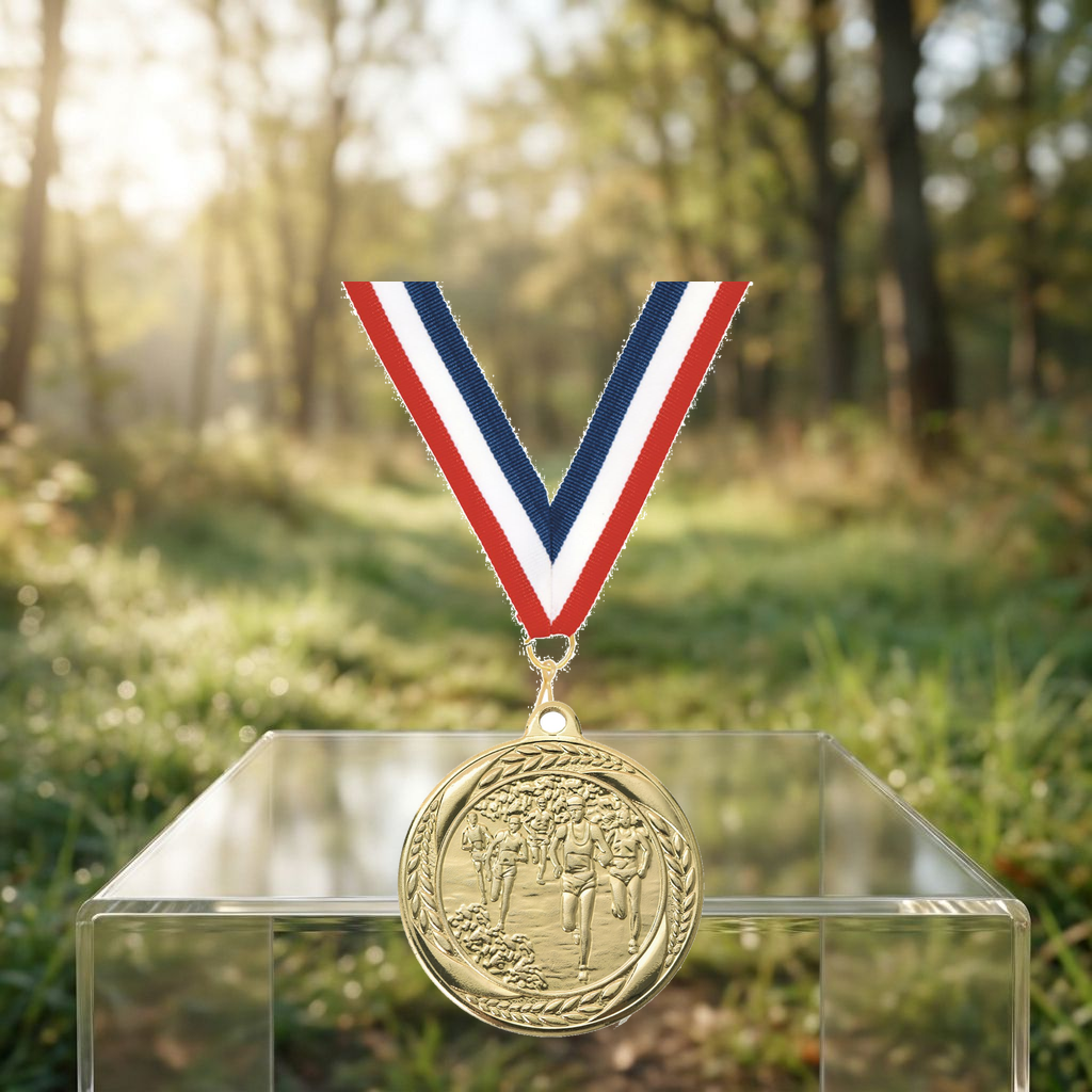 Personalized Cross Country Medals with Neck Ribbon - Gold Silver Bronze - Custom Engraved