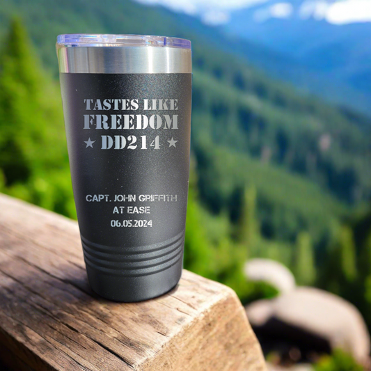 Personalized DD214 Military Retirement Gift - Personalized 20oz Insulated Drink Tumbler, Retirement Name Coffee Tumbler