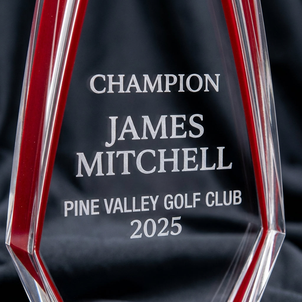 Personalized Golf Award award styled for gifting, custom laser engraved in optical crystal — featuring retirement award for golf enthusiast, a popular choice for Businesses for employee recognition for Award ceremonies (corporate, sports, general achievement)