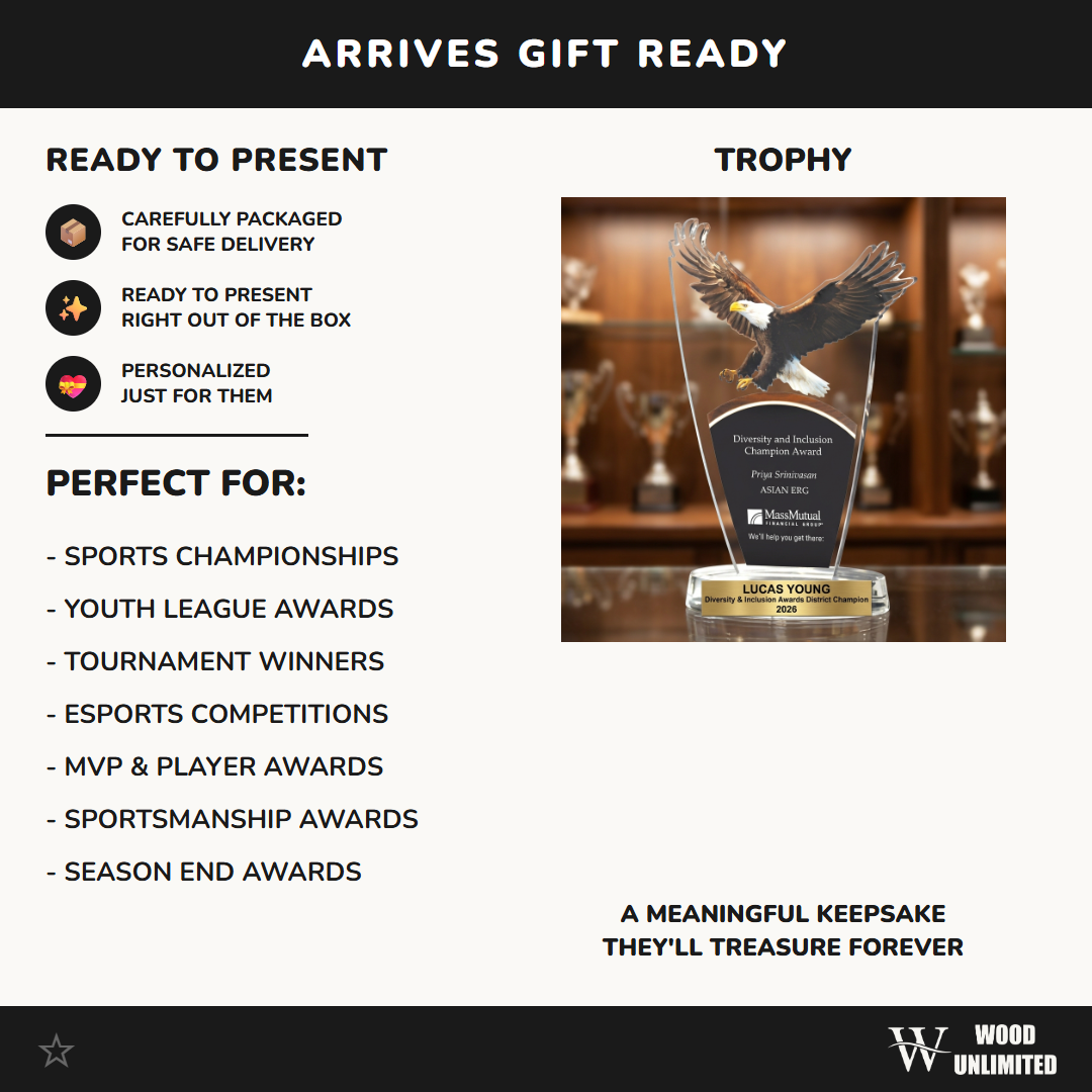 Gift-ready presentation of a personalized Diversity & Inclusion Awards award in resin, ready to ship for recognition gifting, formatted for Amazon shoppers — featuring Acrylic Eagle Recognition Award, a popular choice for Corporate event planners for Employee appreciation events