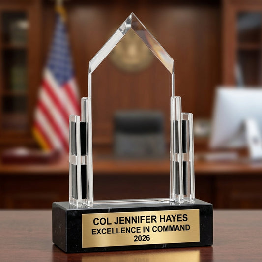 Military Trophy Award | Personalized | Custom Engraved | Retirement Gift | Service Award | Promotion | Veteran | Change of Command - View 1