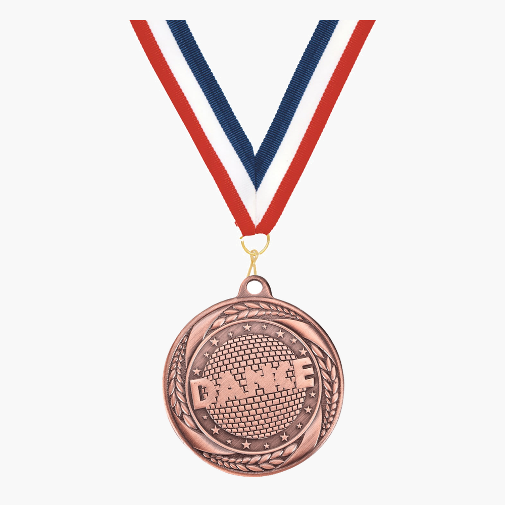 Personalized Dance Medals with Neck Ribbon - Gold Silver Bronze - Custom Engraved