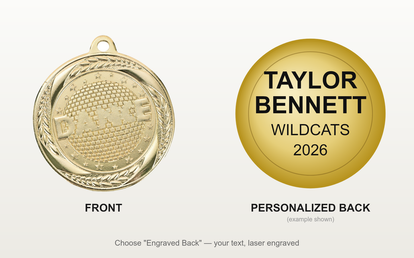 Personalized Dance Medals with Neck Ribbon - Gold Silver Bronze - Custom Engraved