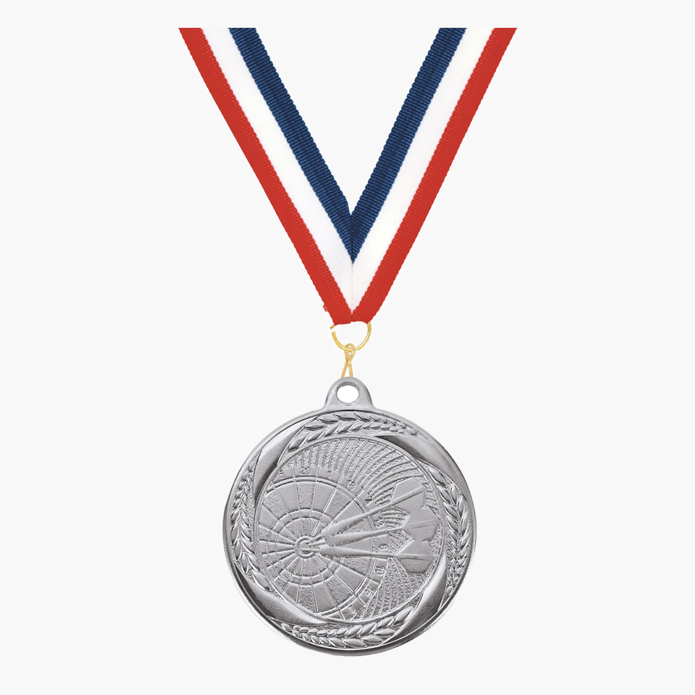 Personalized Darts Medals with Neck Ribbon - Gold Silver Bronze - Custom Engraved