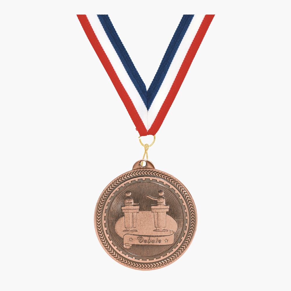 Personalized Debate Medals with Neck Ribbon - Gold Silver Bronze - Custom Engraved