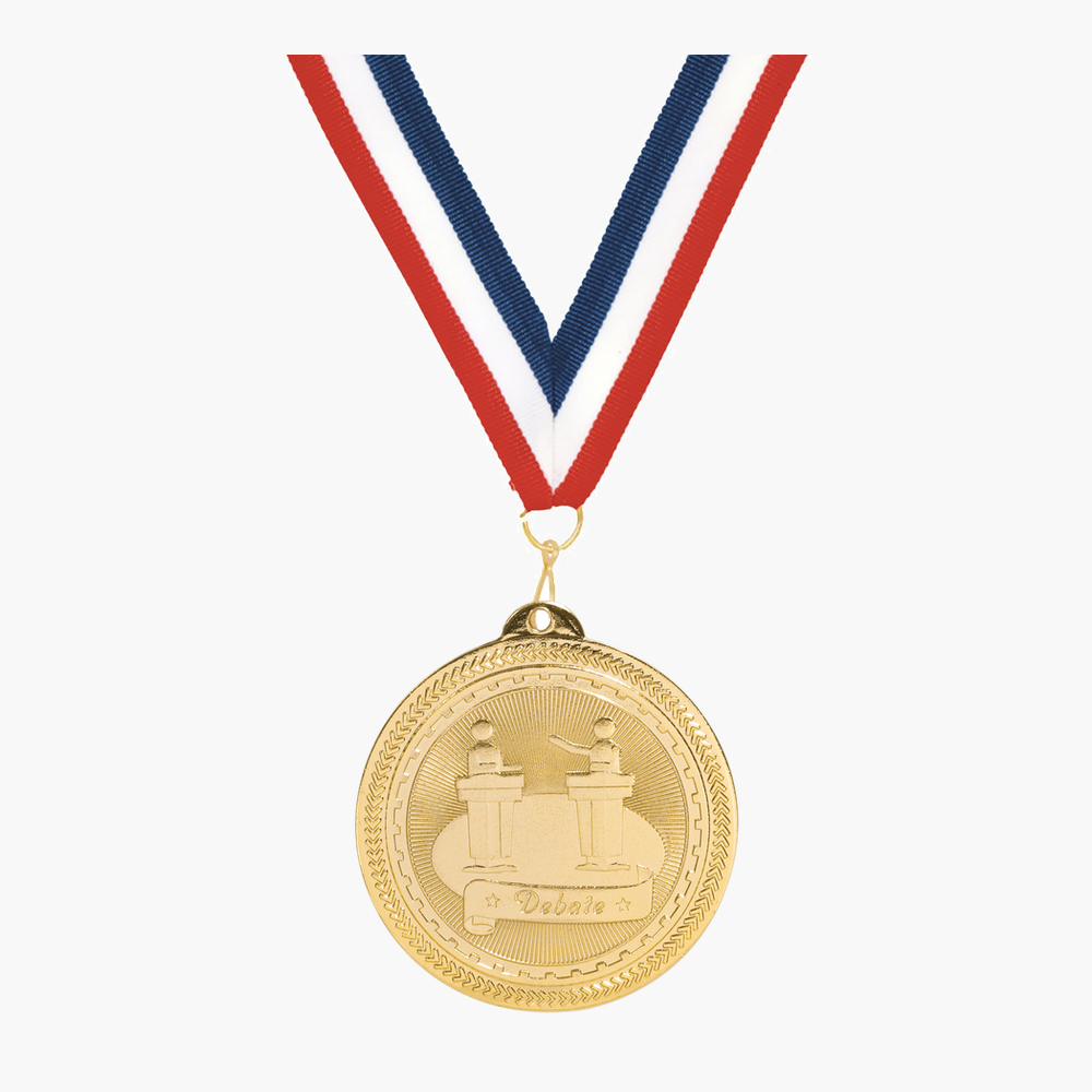 Personalized Debate Medals with Neck Ribbon - Gold Silver Bronze - Custom Engraved