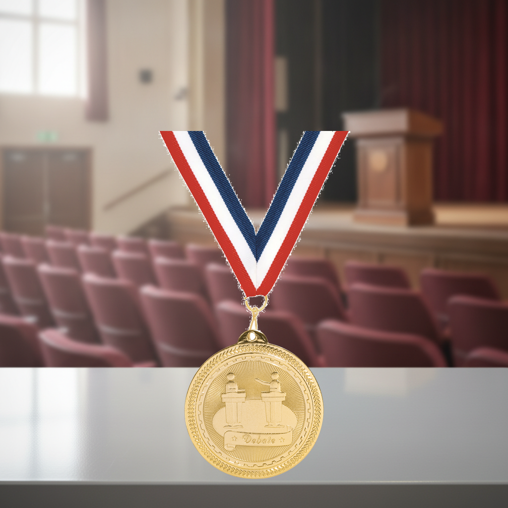 Personalized Debate Medals with Neck Ribbon - Gold Silver Bronze - Custom Engraved