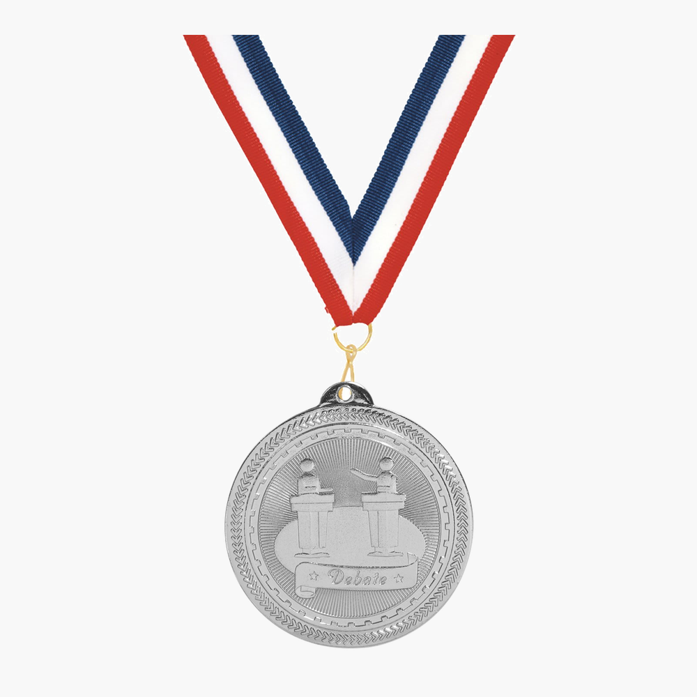 Personalized Debate Medals with Neck Ribbon - Gold Silver Bronze - Custom Engraved