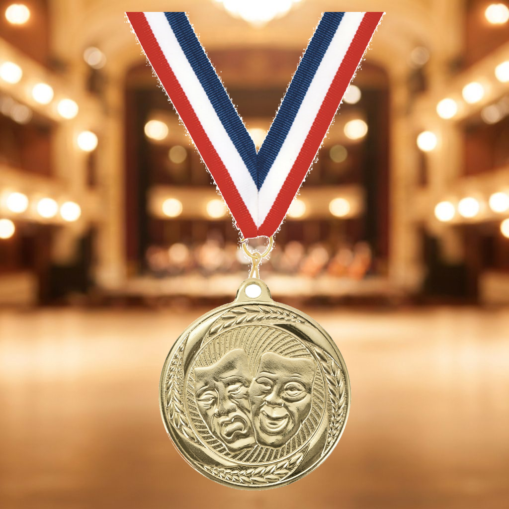 Personalized Drama Medals with Neck Ribbon - Gold - Custom Engraved