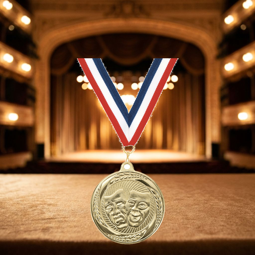Personalized Drama Medals with Neck Ribbon - Gold - Custom Engraved
