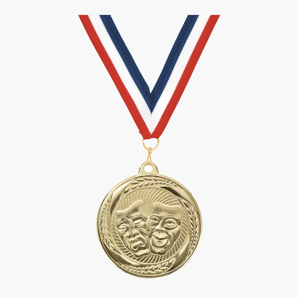Personalized Drama Medals with Neck Ribbon - Gold - Custom Engraved