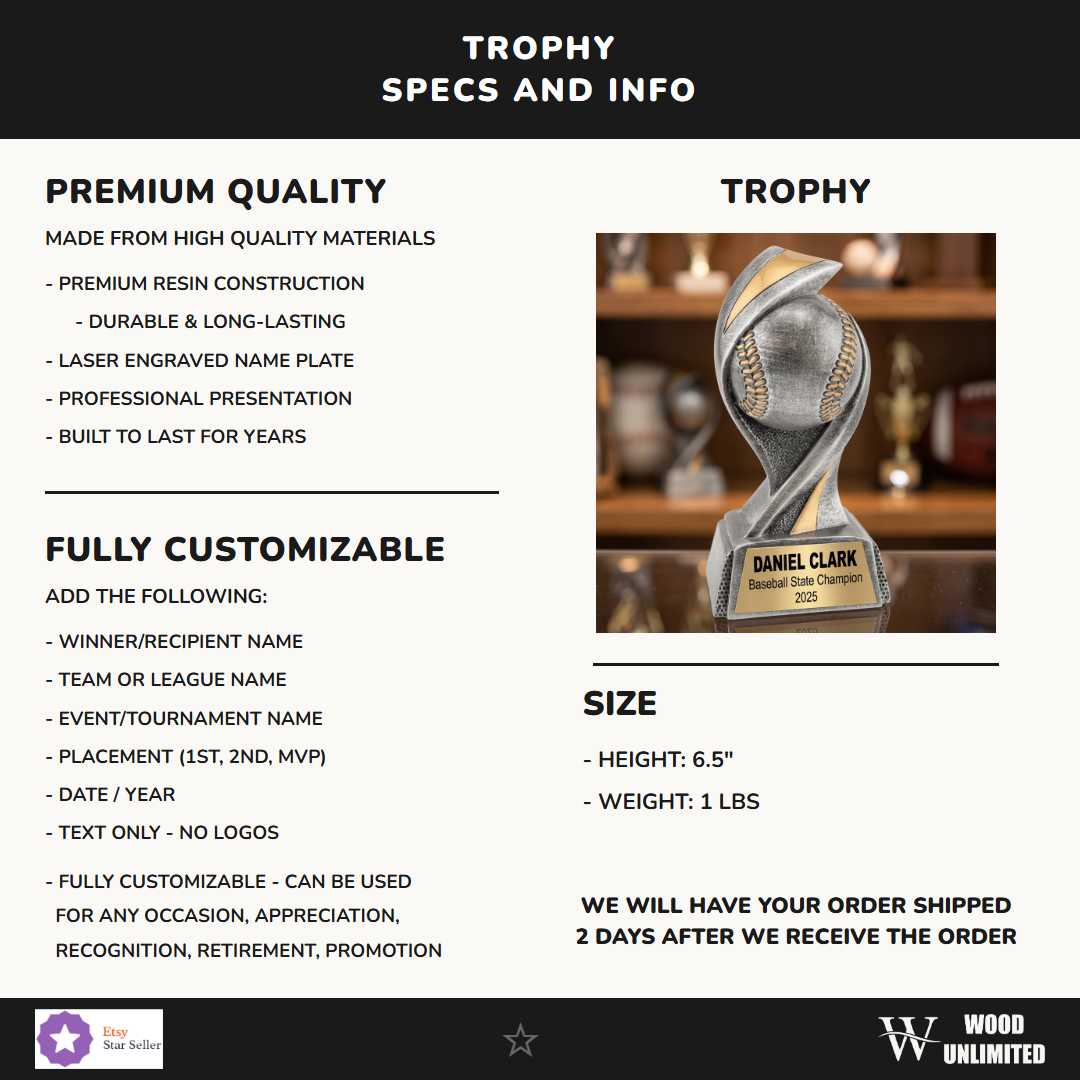 Baseball Embrace Resin Trophy 6½"