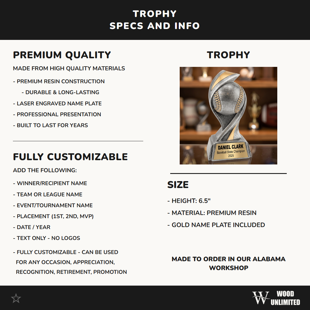 Baseball Trophy | Personalized Award | Custom Engraved Name Plate | Sports Gift | Team MVP | End of Season