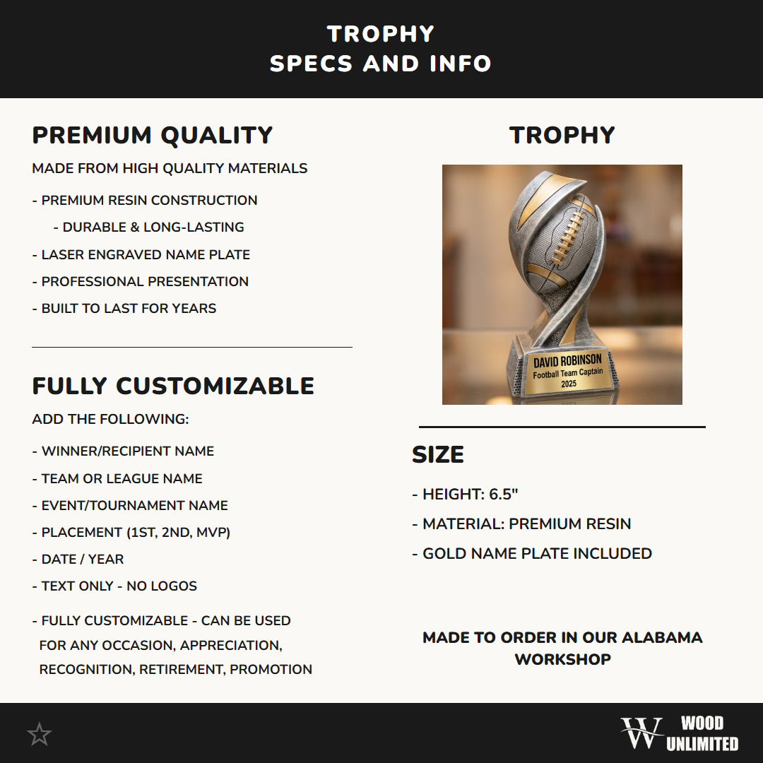Football Trophy | Personalized Award | Custom Engraved Name Plate | Team MVP Gift | Football Recognition