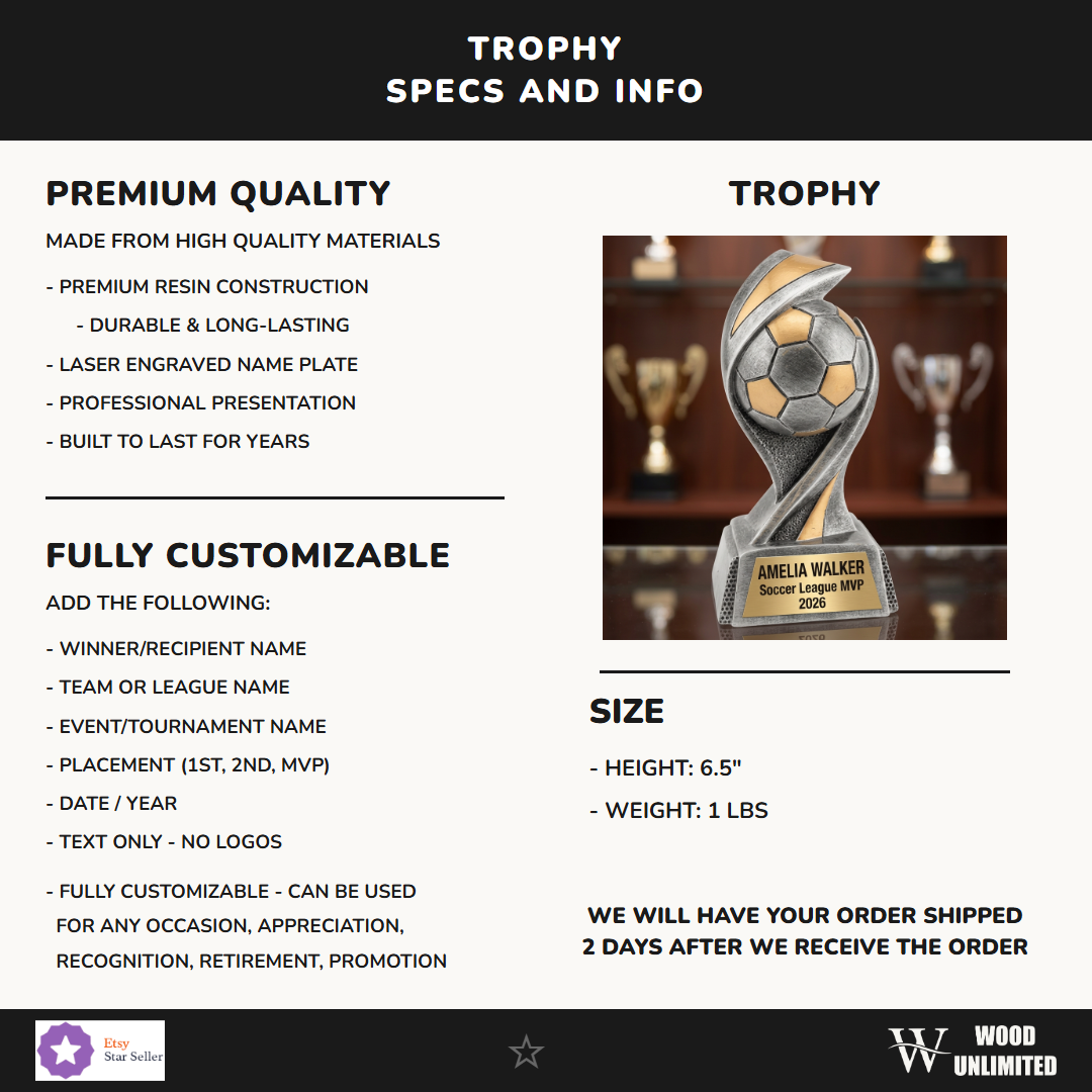 Soccer Embrace Resin Trophy 6½"