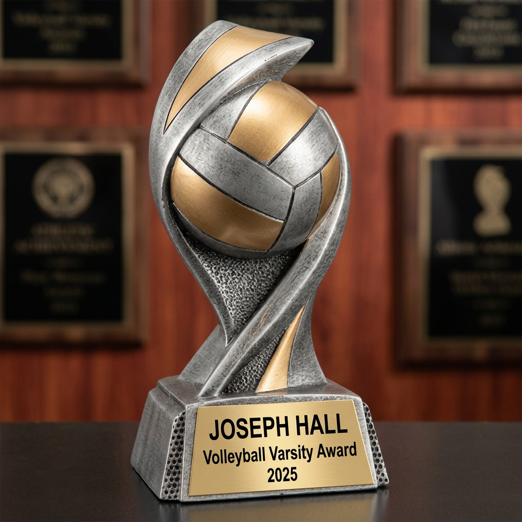 Volleyball Trophy | Personalized Award | Custom Engraved Name Plate | Team MVP Gift | End of Season Recognition - View 3