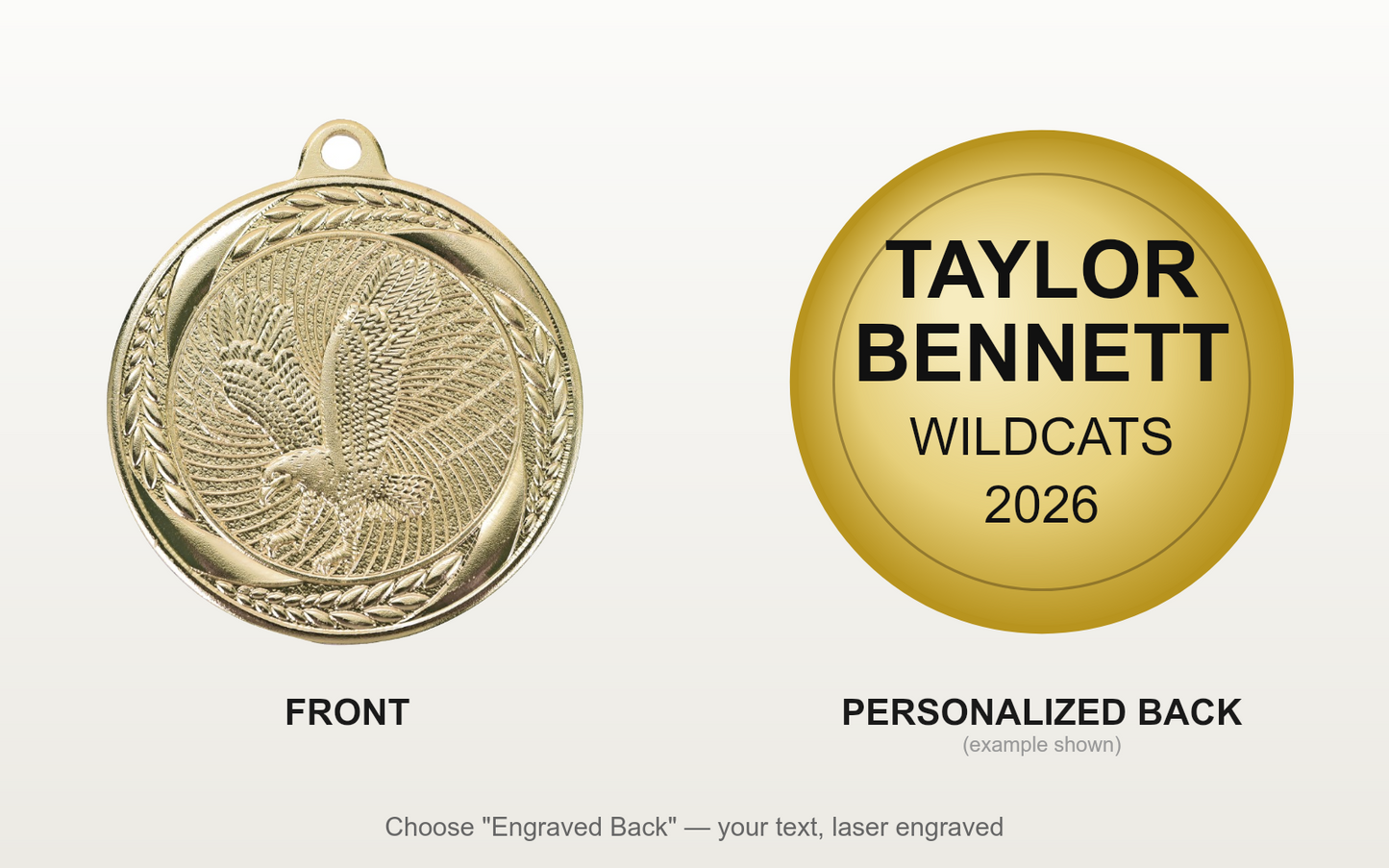 Personalized Eagle Medals with Neck Ribbon - Gold - Custom Engraved