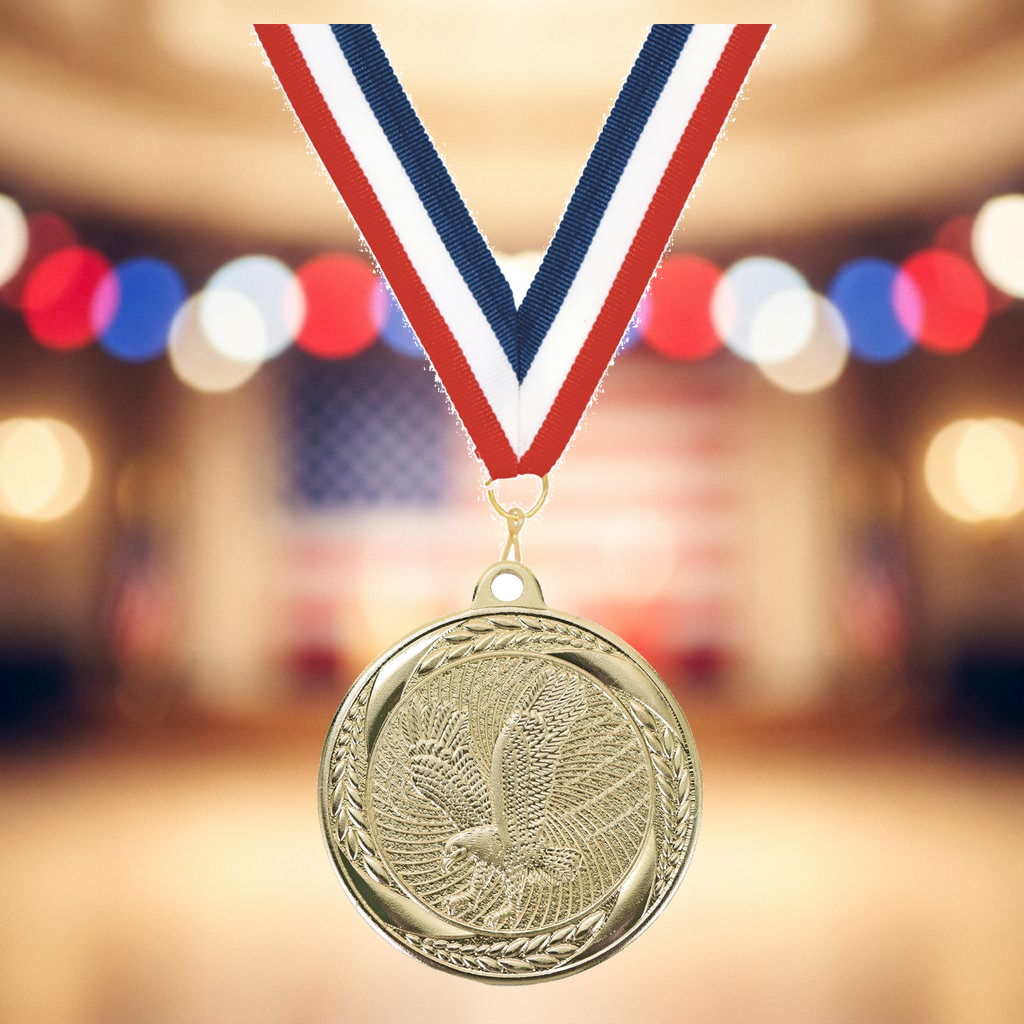 Personalized Eagle Medals with Neck Ribbon - Gold - Custom Engraved