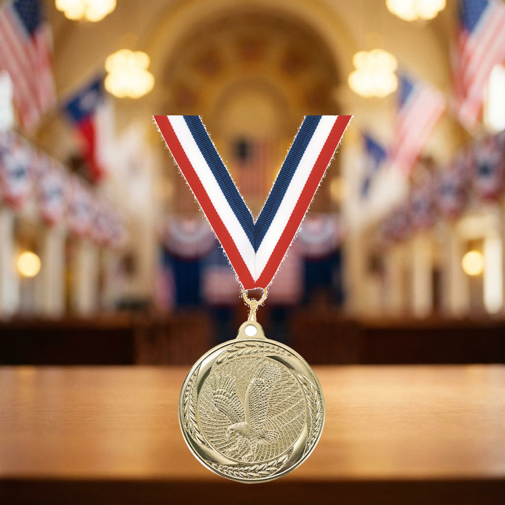 Personalized Eagle Medals with Neck Ribbon - Gold - Custom Engraved