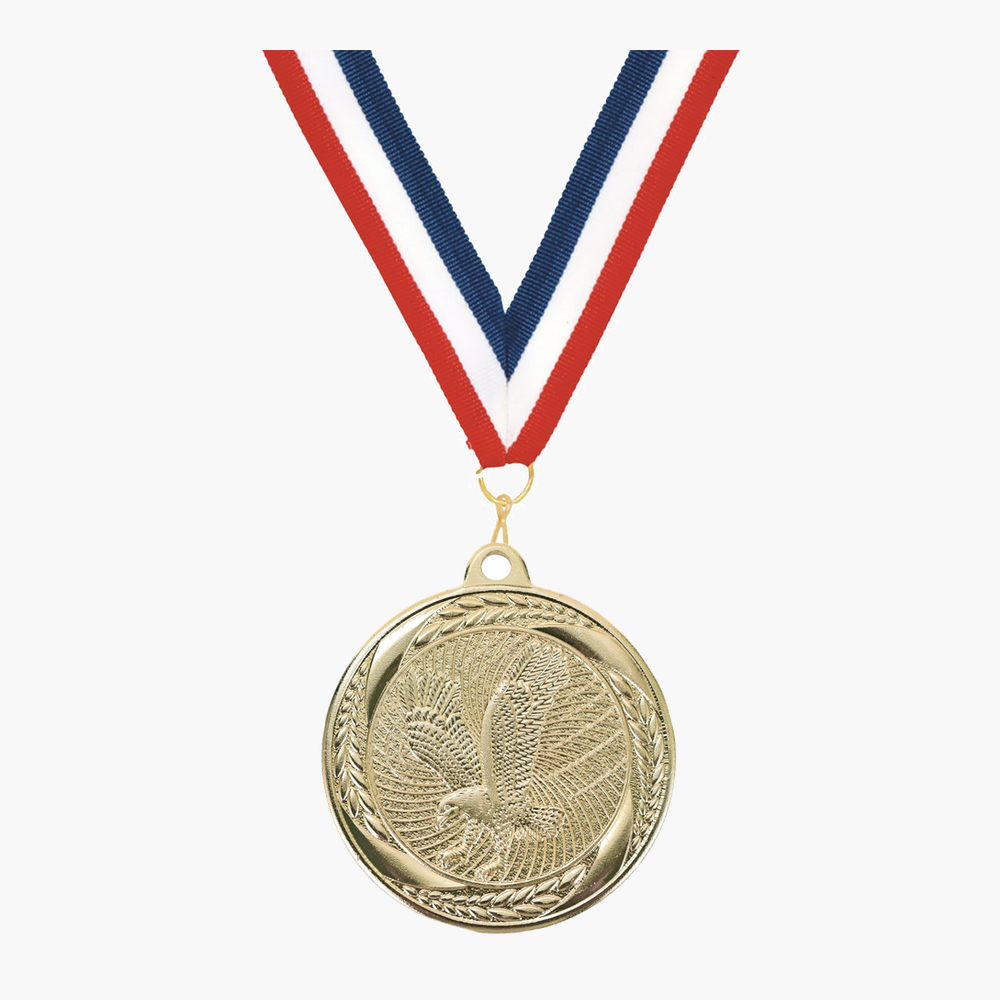 Personalized Eagle Medals with Neck Ribbon - Gold - Custom Engraved