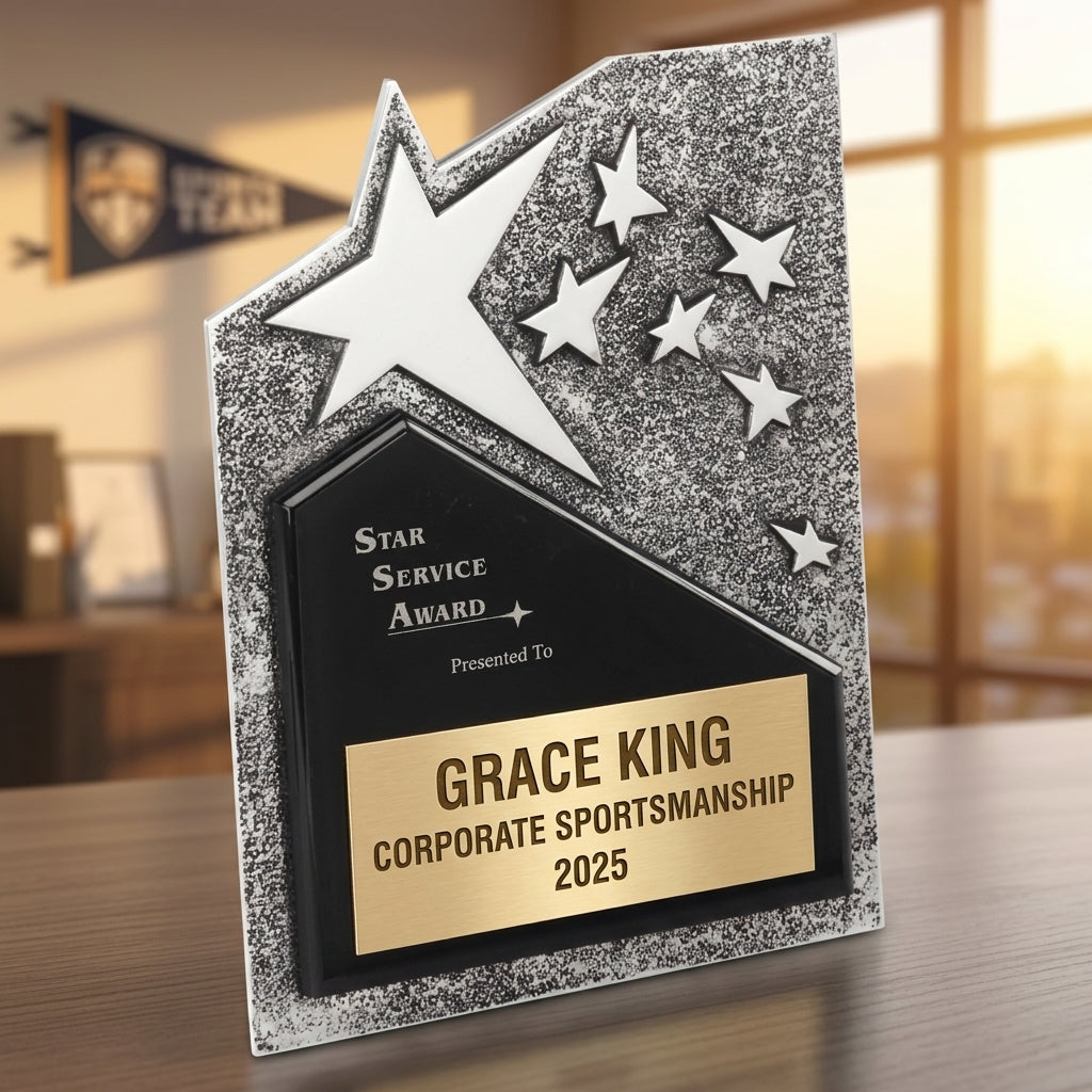 Personalized Corporate award additional detail view, this award is a personalized resin plaque designed to honor individuals for outstanding service, leadership, and invaluable contributions within a corporate or professional environment, engraved in resin — featuring Corporate team recognition gifts with logo, a popular choice for Organizations for Employee appreciation events