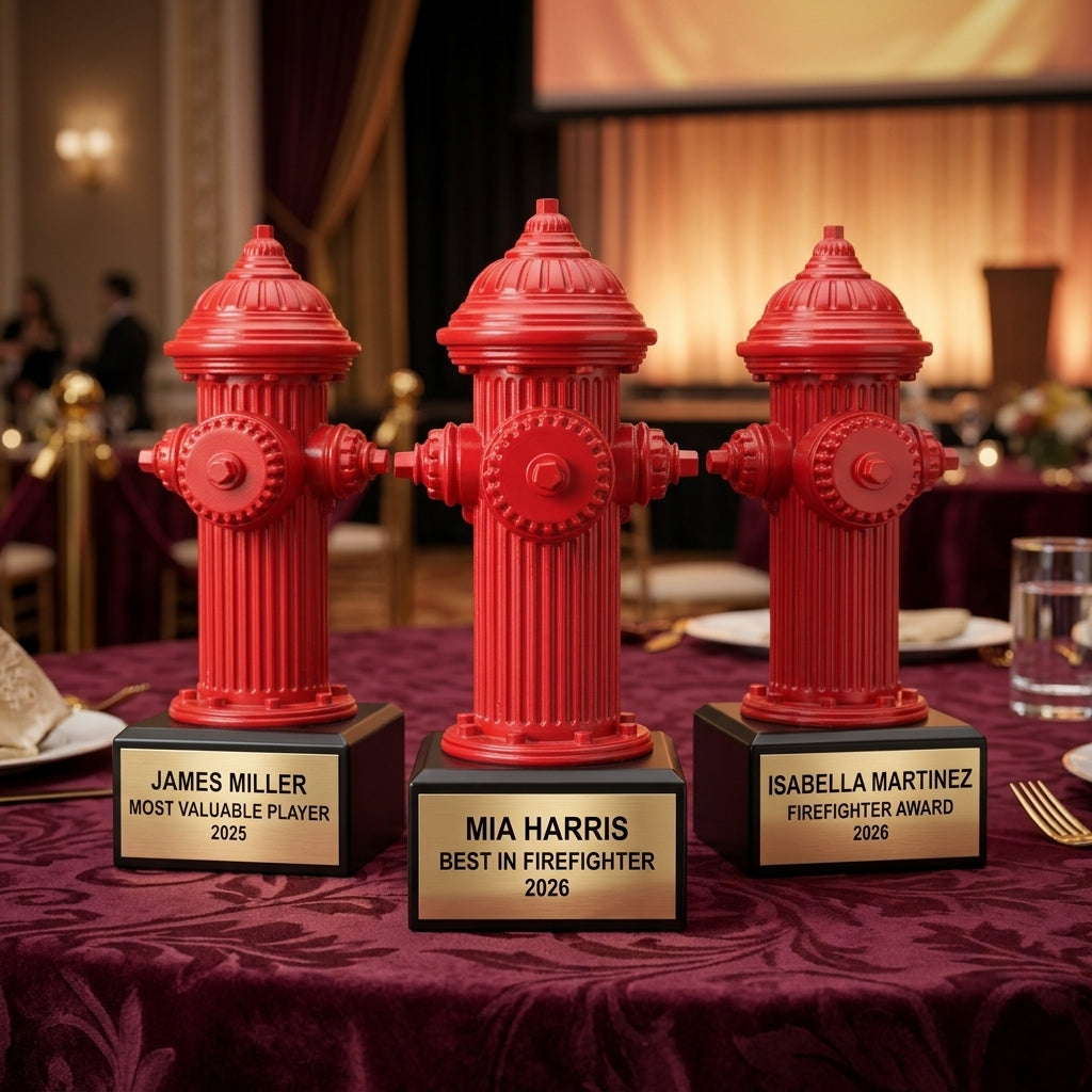 Customer reviews for Wood Unlimited personalized firefighter trophies with 5-star ratings and trust badges