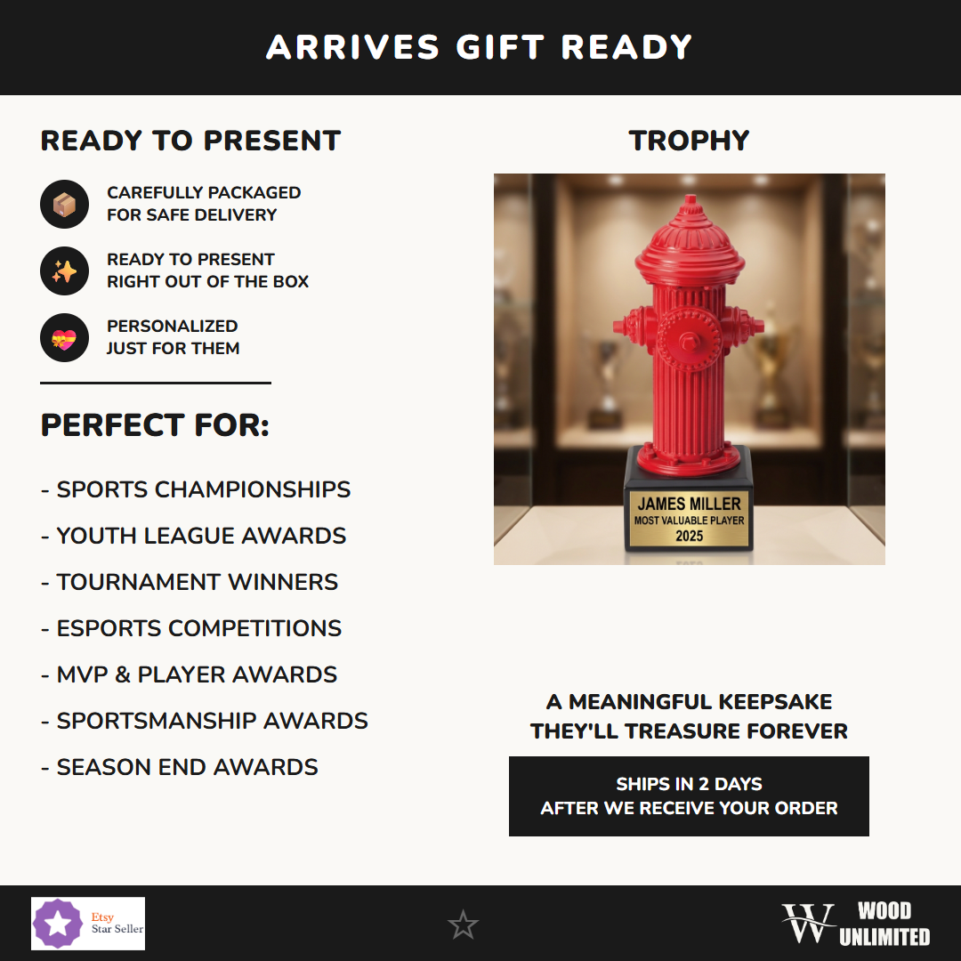 Personalized firefighter trophy ideal for tournament champions, MVP recognition, and school athletics