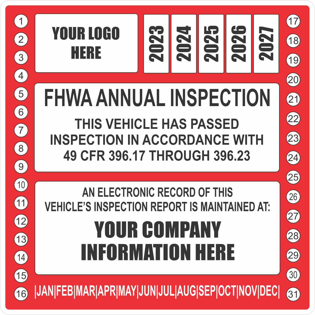 FHWA or FMCSA Inspection Labels for Annual Truck Inspections