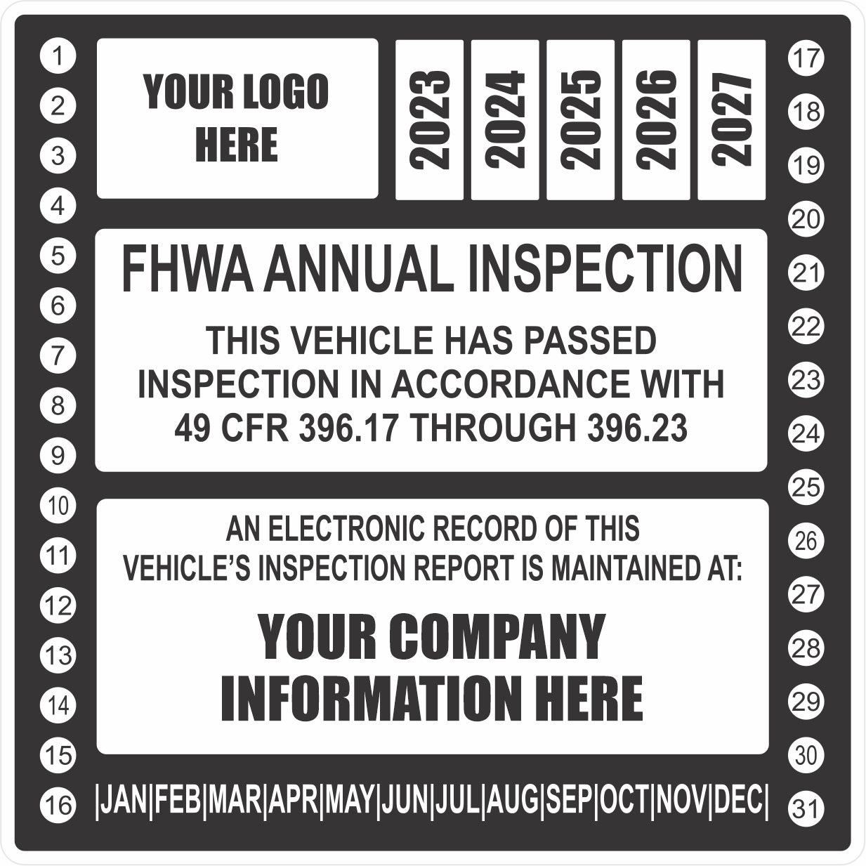 FHWA or FMCSA Inspection Labels for Annual Truck Inspections - Wood ...