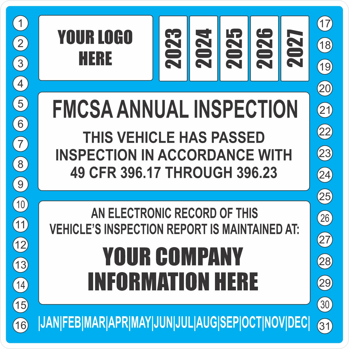 FHWA or FMCSA Inspection Labels for Annual Truck Inspections Wood