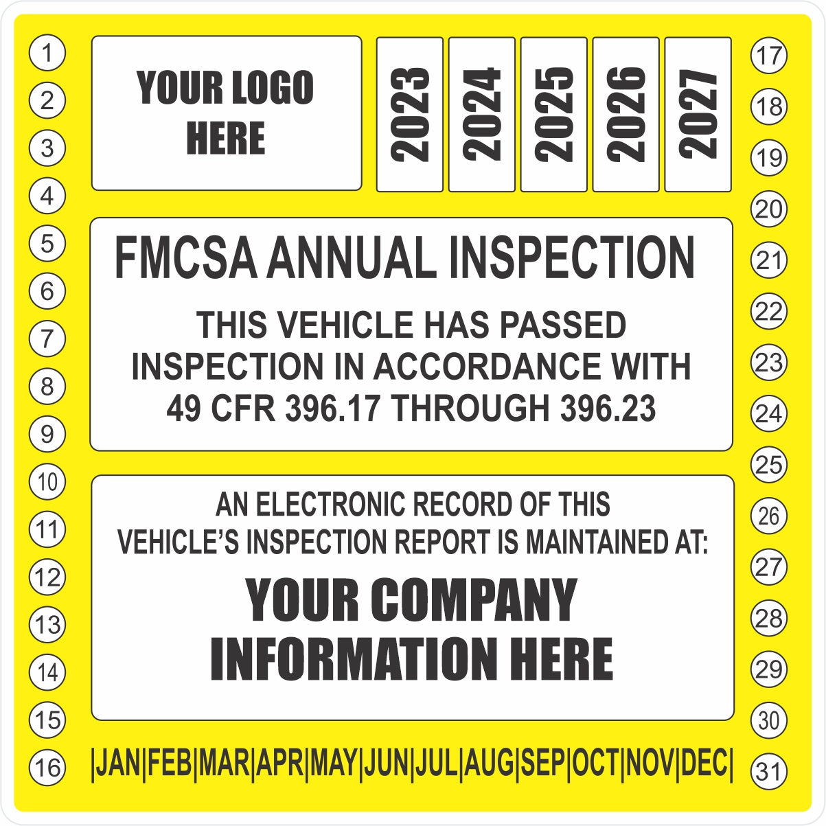 FHWA or FMCSA Inspection Labels for Annual Truck Inspections - Wood ...