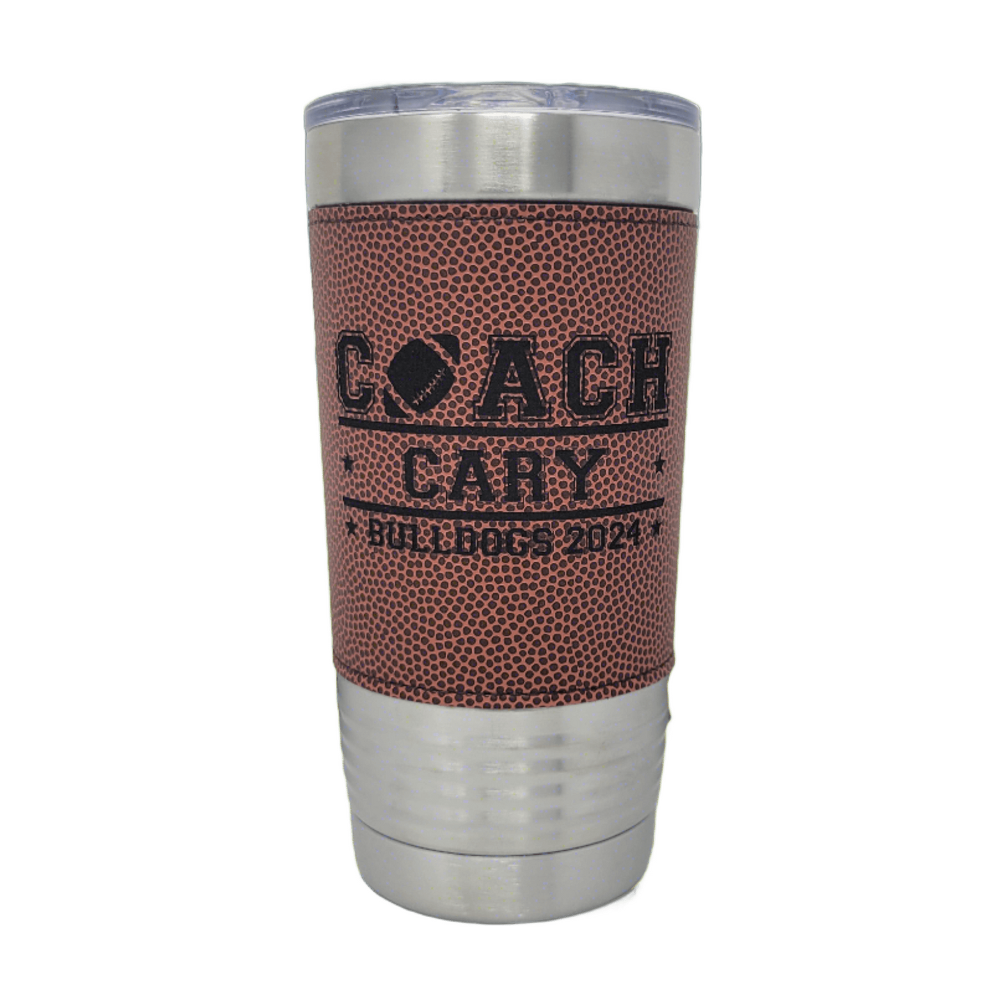 Personalized Football Tumbler! Insulated Leatherette Tumbler with Football Texture Gift For Coach! 20oz Football Coach Gift!