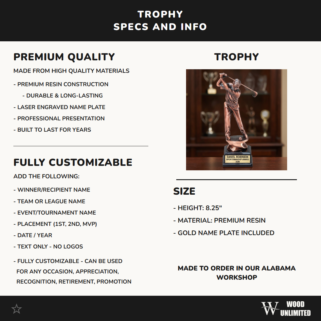 Golf Award Trophy | Personalized | Custom Engraved | Driver Golfer | Tournament Champion | Hole In One | Golf Gift