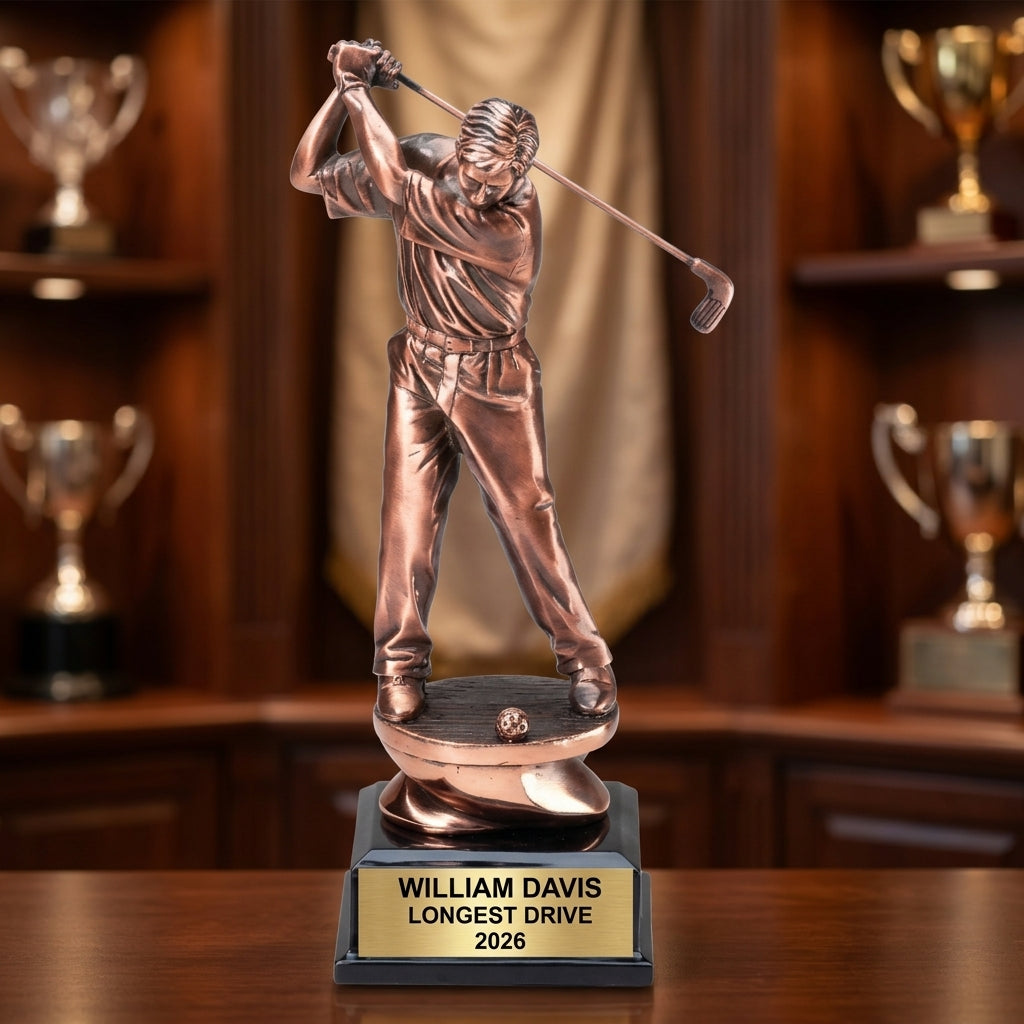 Golf Trophy Award | Personalized | Custom Engraved | Golf MVP | Gold Name Plate | Wood Unlimited - View 1