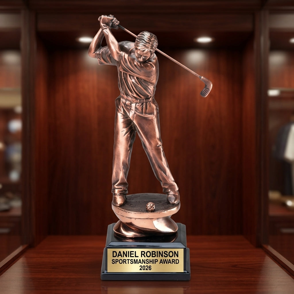 Golf Trophy Award | Personalized | Custom Engraved | Golf MVP | Gold Name Plate | Wood Unlimited - View 3