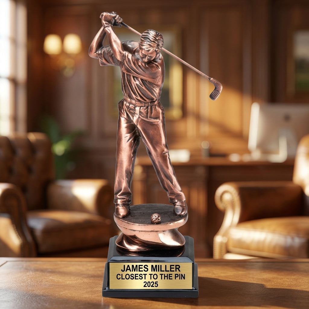 Golf Trophy Award | Personalized | Custom Engraved | Golf MVP | Gold Name Plate | Wood Unlimited - View 4